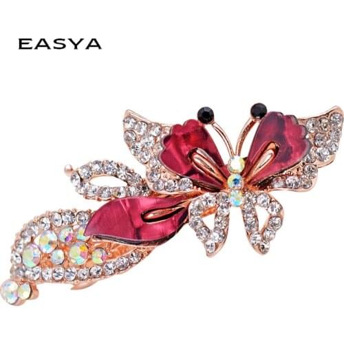EASYA Fashion Elegant Rhinestone Butterfly Hair Jewelry Crystal Women Barrette Butterfly H Multi-color Hair Clip CHG-012