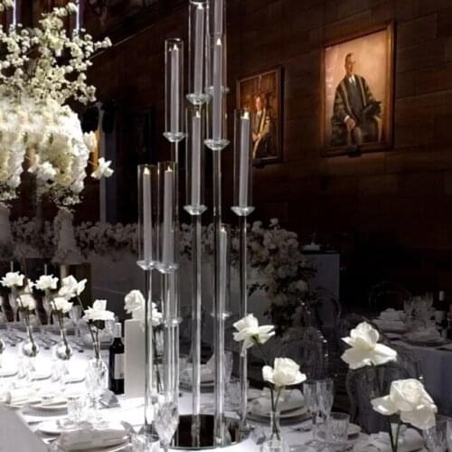 Elegant 100 cm tallest cheap 10 arm acrylic tube candelabra wedding table decoration centerpieces for sale YUdao103