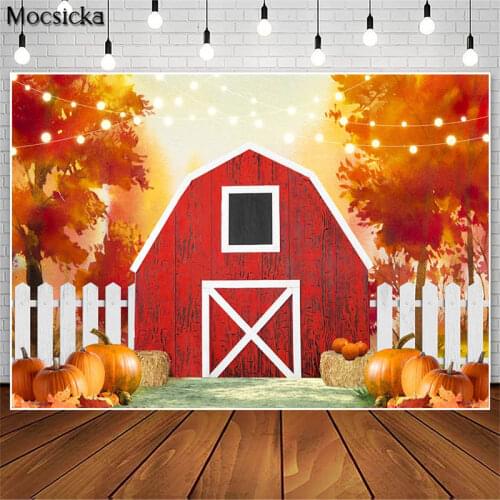 Autumn Watercolor Farm Backdrop PumpkinBarn Harvest Photography Background Fall Maple Leaves Baby Shower Birthday Party Bckdrops