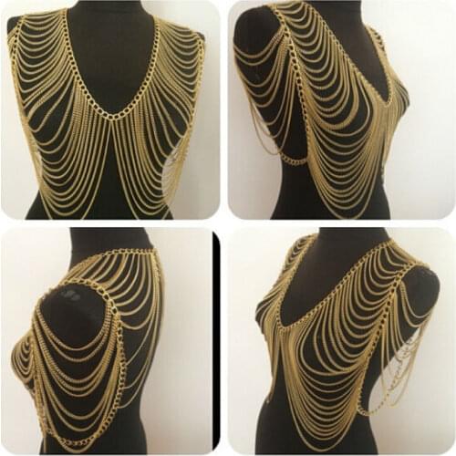 HOT SALE! Free Shipping Fashion B701 Women Gold Chains Jewelry Unique Design Sexy Harness Layers Shoulder Chain Jewelry 3 Colors