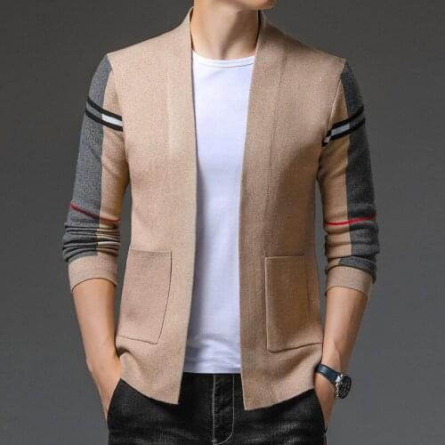 2022 Mens Autumn New Thin V-neck Cardigan Sweater with Stripes Long Sleeve Sweater