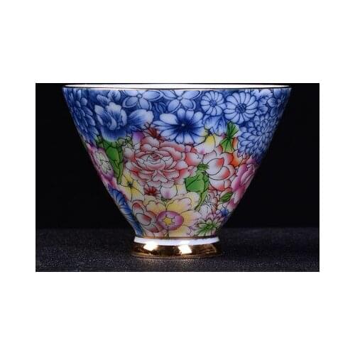 Ceramic Teacup Hand-painted Blue And White Porcelain Master Cup All Hand-painted Gold Small Tea Bowl Kung Fu Black Tea Teaware