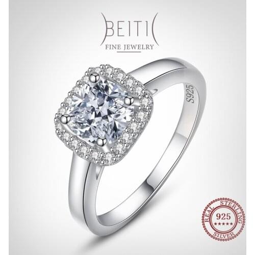 Beitil 100% 925 Sterling Silver Classic Wedding Engagement Rings Luxury Female Square Clear CZ Ring For Women Fine Jewelry