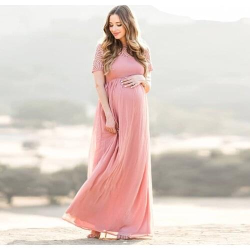 Short Sleeve Lace Maternity Dresses Long for Photoshoot Pregnant Women Maxi Gown Dress Pregnancy Baby Shower Photography Prop