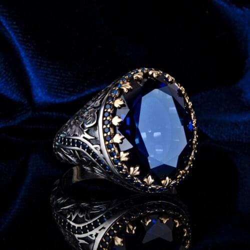Silver mens ring 925 sterling handmade jewelry blue sapphire stone all sizes