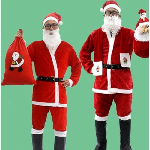3-9 Pieces Set Christmas Costume Adult Velvet Leather Cosplay Santa Claus Clothes For Christmas Party Props Costume Adults