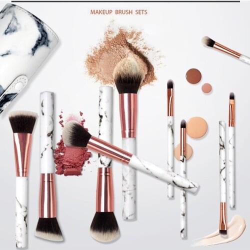 10 Pcs Makeup Brushes Set Cosmetic Powder Eye Shadow Foundation Blush Blending Beauty Make Up Marble Pattern Brush Tools