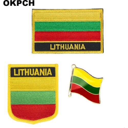 Lithuania National Flag Embroidered Iron on Patches for Clothing Metal badges PT0103-3