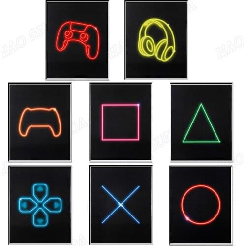 Game Neon Poster Wall Decor Minimalist Video Game Room Decor Neon Gamer Wall Art Gamer Button Art Decor Gaming Posters