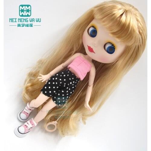 1pcs Blyth doll Clothes fashion Open back T-shirt and polka dot shorts for blyth azone ob24 1/6 dolls Accessories