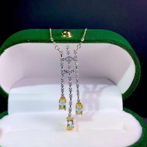 Lovely long tassels Natural light blue Aquamarine Necklace natural gemstone Pendant Necklace S925 silver girl party gift Jewelry