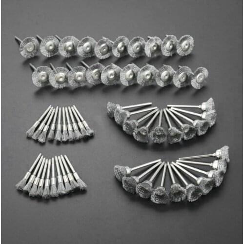 60Pcs 3mm Shank Steel Wire Brushes Polishing Wheel Brush for Tools Mini Brushed Burr Welding Metal Surface Pretreatment Grinding