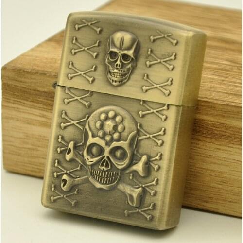 Zinc Alloy relief Stainless Steel Movement Windproof Vintage Bronze Brushed Kerosene Lighter Gifts