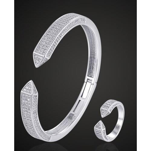 Zlxgirl Luxury brand copper bangle wedding gifts cubic zircon snake bangle with ring jewelry sets fashion women size bangle