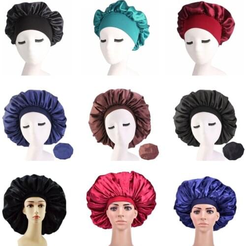 6 Colors Silk Salon Bonnet Women Sleep Shower Cap Bath Towel Hair Dry Quick Elastic Hair Care Bonnet Head Wrap Hat