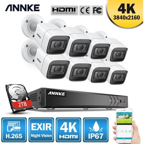 ANNKE 4K 8CH HD Ultra Clear Footage CCTV Security System 5in1 H.265 DVR With 8pcs 8MP Outdoor Weatherproof Home Video Kit