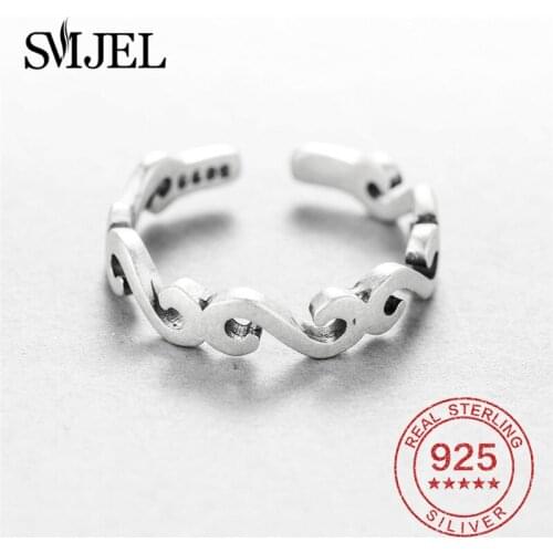 SMJEL Slim Minimalist S Letter Rings for Women 925 Sterling Silver Rings Open Vintage Ethnic Jewelry Accessories anillos mujer