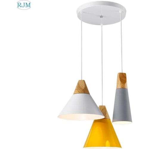 Modern Wood Iron Pendant Lights Colorful Wooden Pendant Lamps for Living Room Bedroom Kitchen Home Lighting Fixture Decor