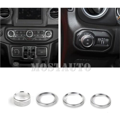 Inner Console Headlight & Air Condition Knob Cover For Jeep Wrangler JL 2018-2019 4pcs Silver/Black/Blue/Red Car Decor Car Trim