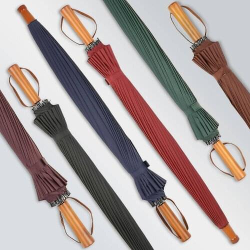 24-Bone Wooden Handle Umbrella, Long Handle Straight Umbrella, Double Umbrella, Vintage Solid Wood Handle Umbrella