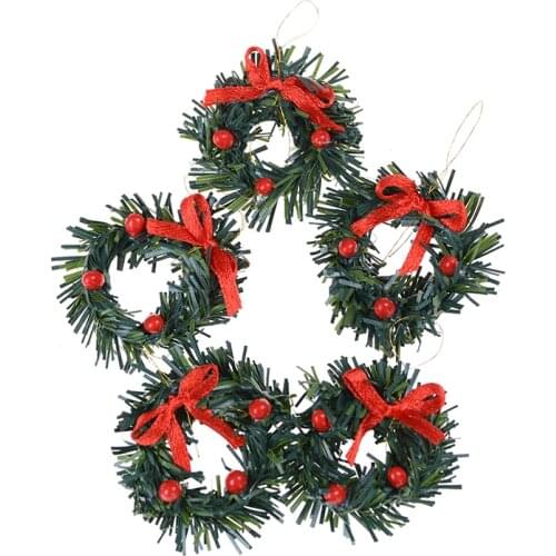 1PC Christmas Wreath Pine Red Bow-knot Ornament Plastic Xmas Tree Home Party Kid Girl Dollhouse Festival Decor Gift 4cm
