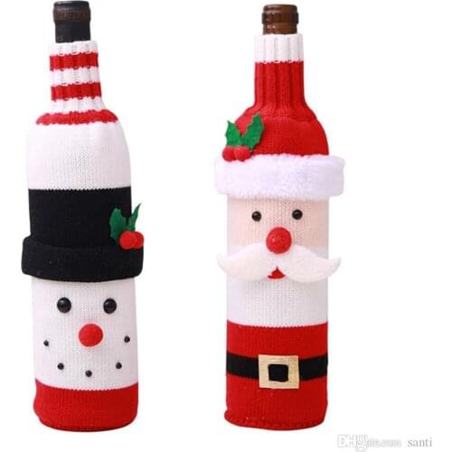 12pcs/lot Christmas Wine Bottle Cover Santa Claus Snowman Knitted Wine Bottle Sweater Christmas Dinner Party Table