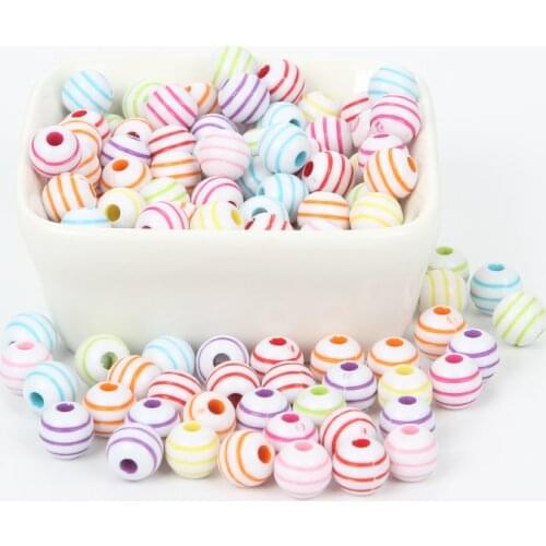 50Pcs Mixed Color Round Stripes Acrylic Beads For Jewellery Marking Loose Spacer Bead Bracelet Necklace Charm Jewelry Finding