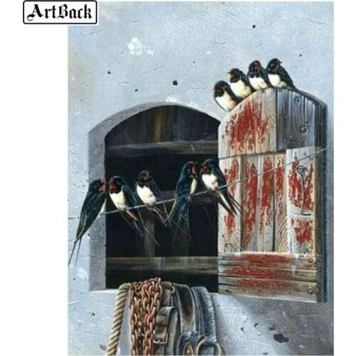 5d diy diamond painting bird full square drill 3d diamond embroidery window sparrow diamond mosaic rhinestone wall sticker