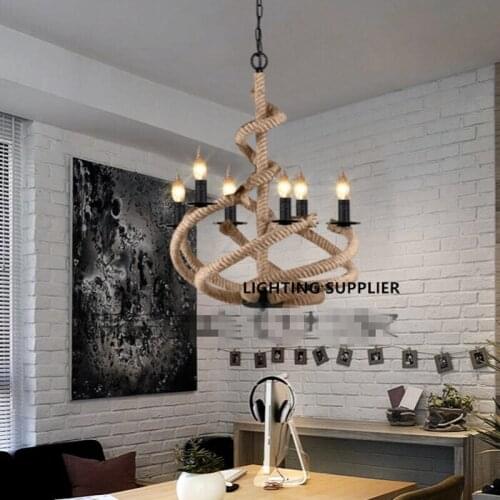 American loft Retro Industrial creative Wrought iron lamp Restaurant coffee bar living room tooling Hemp rope chandelier