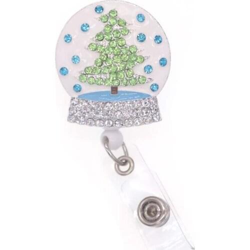 Free Shipping Enamel Rhinestone Christmas Gift ID Badge Holder Christmas Tree Retractable Badge Reel For Nurse Gifts with Clip
