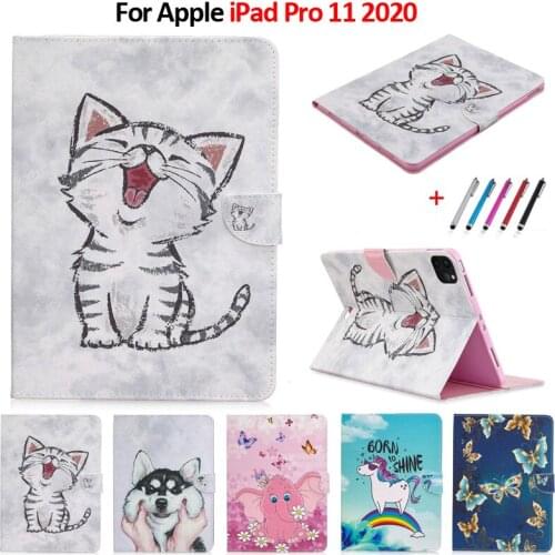 Tablet Cover For Funda iPad Pro 11 Case 2020 Lovely Cat Unicorn Puppy Wallet Leather Cover For iPad Pro 11 2020 Case Coque+Gift