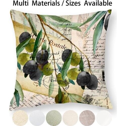 Olivia V Pillow Case Throw Pillow Cover Cotton Linen Flax Black Olive Green Olive Blossoming Olive Oliver Tree Tuscany Olives