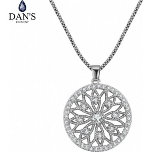 Dans Element Real Brand AAA Zirconia Micro Inlays Fashion Flower Round Pendant Necklace for women Valentines Gift 132914