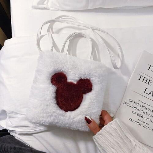 Disney winter new Mickey plush ladies cute mobile phone bag girl fashion one-shoulder messenger lipstick coin storage bag