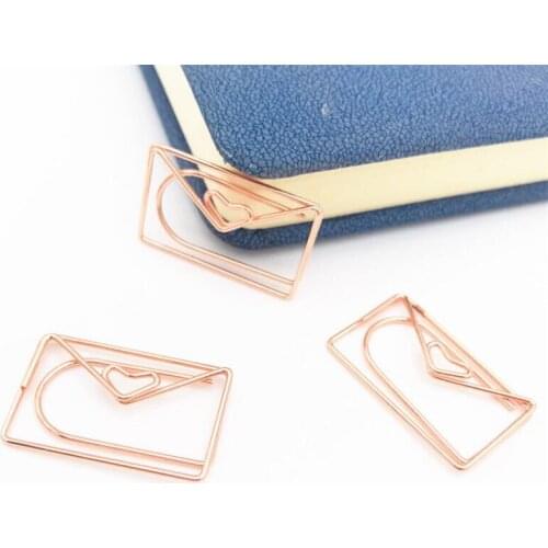 Hot 2000pcs/lot Rose Gold Love Paper Clip Creative Special-shaped Modeling Clip Metal Paperclips Metal Paper Clips Bookmark