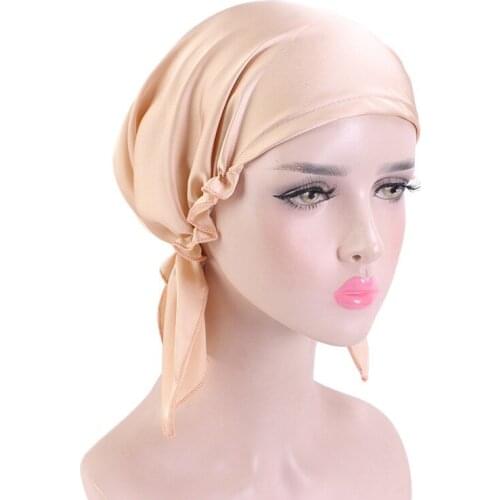 Helisopus Women Satin Silky Hijab Muslim Turban Inner Cap Arab Islamic Headwear Wraps Hair Loss Cover Hat Accessories Wholesale