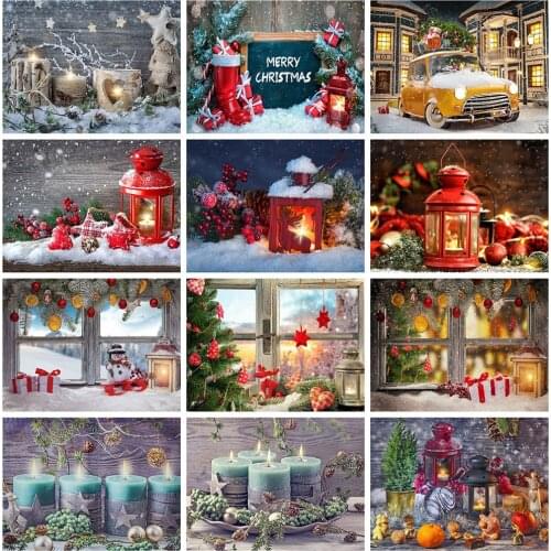 HUACAN 5D Diamond Art Painting Kits Winter Diamond Embroidery Sale Candle Christmas Pictures Of Rhinestones Mosaic Home Decor