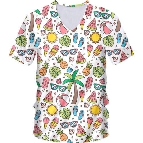 IFPD 3D Tropical Style Print Tshirt Mens V-neck T Shirts Summer Beach Short Sleeve Harajuku Oversized T-shirt For Men Wholesale