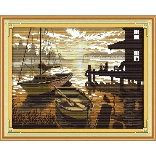 The sunset scenery painting counted 11CT 14CT DIY kit Chinese wholesale Cross Stitch embroidery needlework Sets home decor