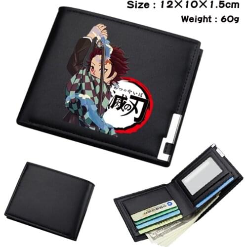 Anime Demon Slayer Otaku Student Short Wallet Bifold PU Purse Photo Passcard Card Holder Mens Womens Black Wallet