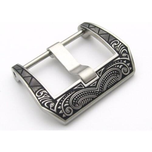 20 22 24 26mm New Mens 316L Stainless Steel Laser Engraved in Black Silver Tang Screw BIG Buckle Western Antique For Panerai