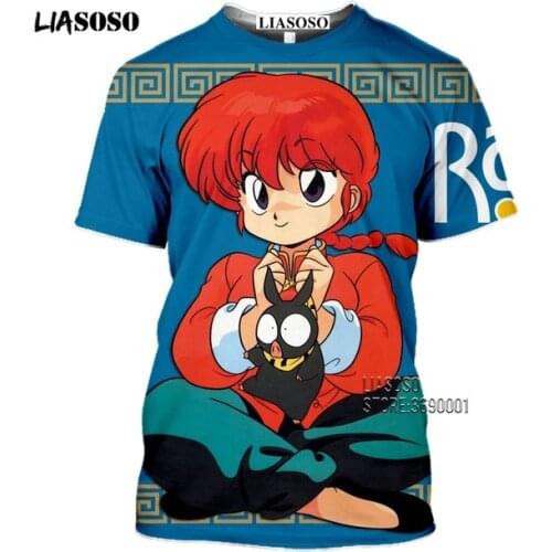 LIASOSO Ranma 1/2 T shirt Men 3D Print kawaii clothing Tendou Akane Tshirt Summer Casual O-neck Fitness Shirt Hip Hop Stree