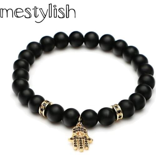 Mestylish Latest Fashion Hamsa Hand Charm Bracelet Frosted Nature Stone Bead Bracelet Fit Men Women Gift Especially Lovers