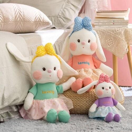 Lovely Blush Rabbit Plush Toy Soft Stuffed Cartoon Animal Veil Dress Bow-knot Bunny Doll Girls Room Decor Birthday Gift For Kids