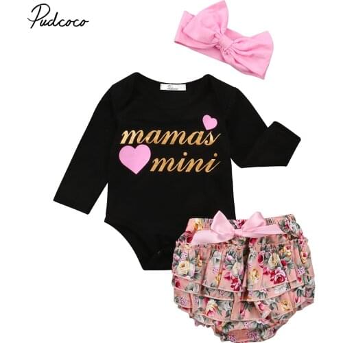 Lovely Newborn Baby Suits Kid Baby Girl Long Sleeve Romper Infant Girls Letter Jumpsuit Ruffle Floral Bowknot Shorts Outfit Set