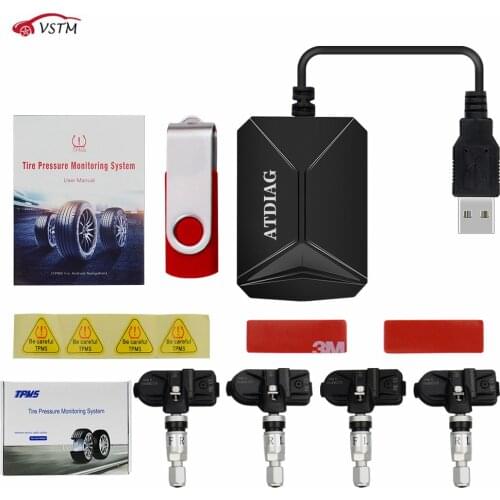 New USB Android TPMS Car Tire Pressure Monitor with 4 External Sensors 116 psi Monitoring Alarm System 5V Wireless Transmission