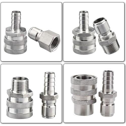 1/2"NPT Beer Quick Disconnect Set, 1/2 " Barb 304 Stainless Steel Quick Disconnect Kit Moonshine Fitting Connectors HomeBrewing