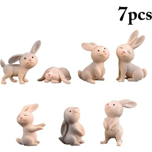 7pcs Micro Ornament Set Cute Rabbit Garden Miniature Desktop Ornament For Easter Festival Decor Supplies
