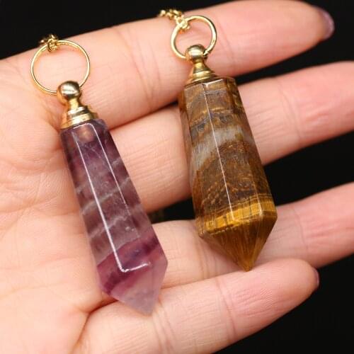 Natural Stone Perfume Bottle Necklace Section Cylindrical Semi-Precious Pendant For Elegant Women Love Romantic Gift 60 CM