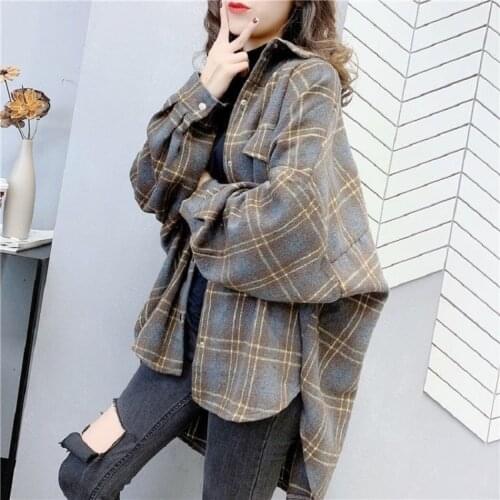 2021 New Hot Sale Loose Large Big Plus Size Women Clothing Tops Autumn Long Sleeve Shirt Blouses Mid-length Woolen Brushed Thick
